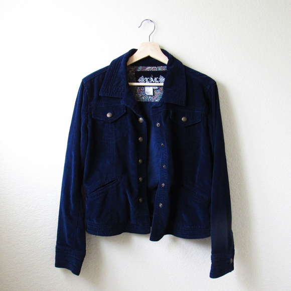 Vintage Jackets & Blazers - • VINTAGE • Blue Velvet Corduroy Jacket